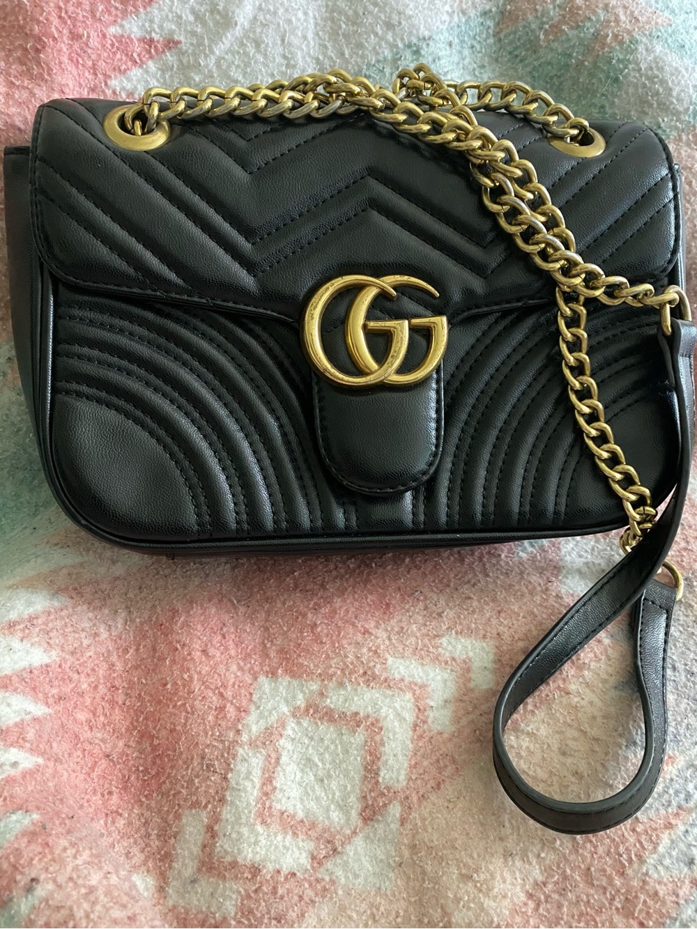 Gucci Black Quilted GG Chain Shoulder Bag with Gold Hardware
